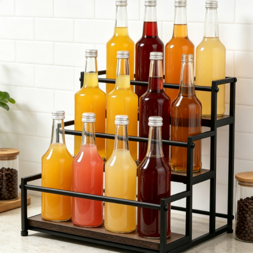 Three-Layer Metal Multi-Bottle Coffee & Beverage Condiment Rack
